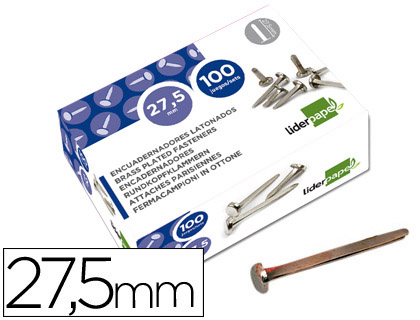 ENCUADERNADORES LIDERPAPEL NIQUELADOS N.6 27,5 MM CAJA DE 100 UNIDADES