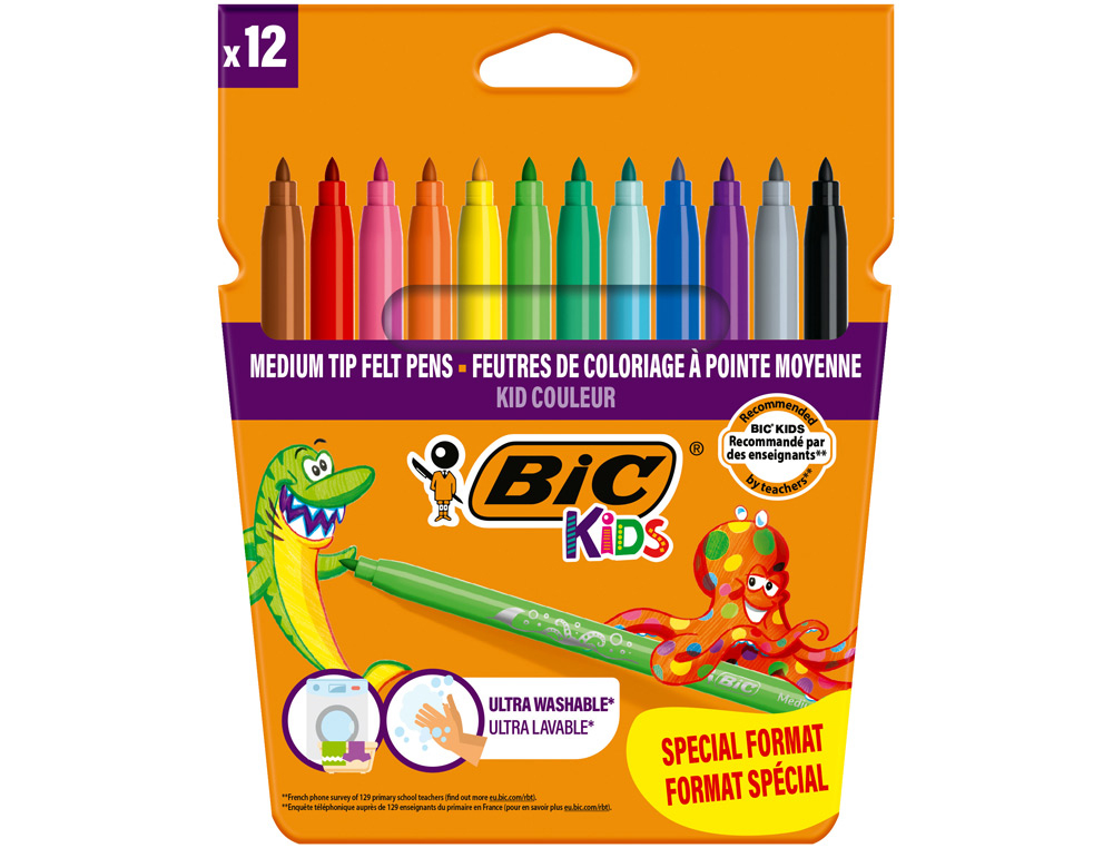 ROTULADOR BIC KIDS COULEUR ESTUCHE DE 10+2 COLORES TINTA BASE DE AGUA LAVABLE