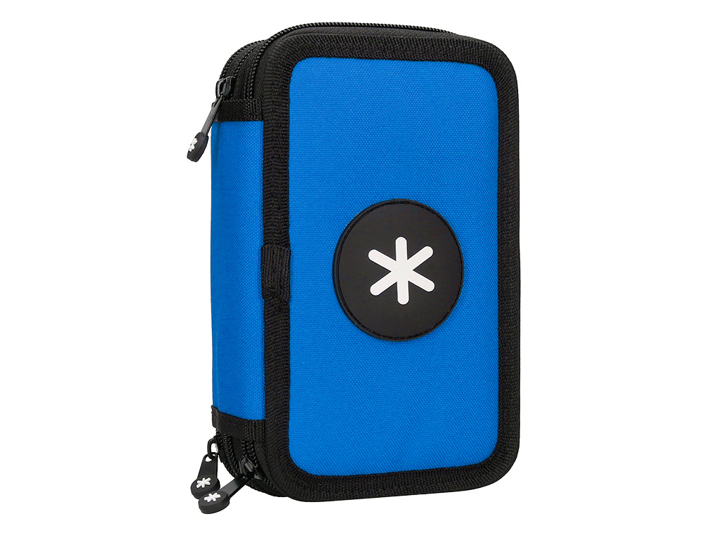 PLUMIER ESCOLAR ANTARTIK TRIPLE CREMALLERA COLOR AZUL 36 PIEZAS